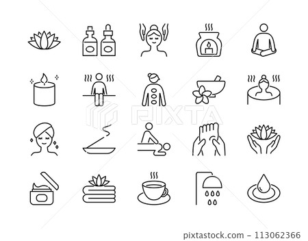 Spa, sauna and relaxation line icon set Spa, sauna and relaxation line icon set 113062366