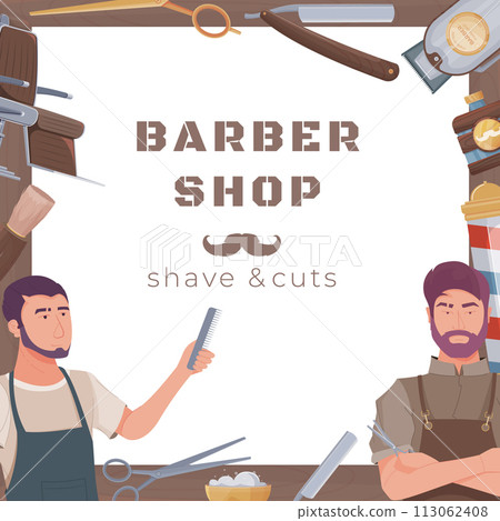 Hand drawn vintage barbershop background with elements 113062408
