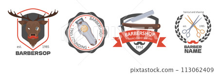 Hand drawn vintage barbershop emblems collection 113062409