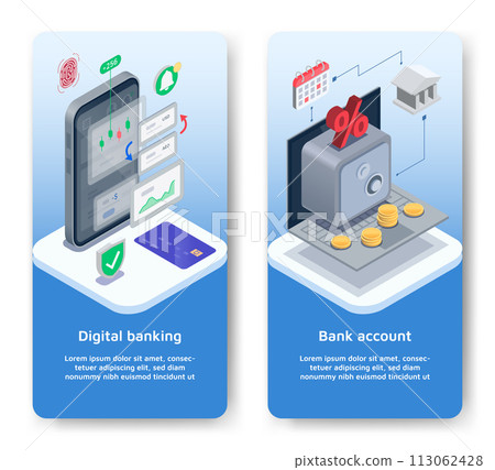 Isometric digital banking banners Isometric digital banking banners 113062428