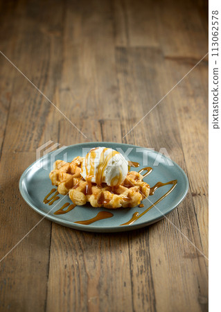 plate of belgian waffle 113062578