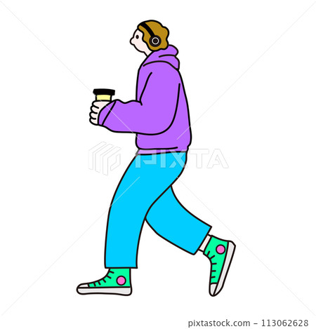 一個拿著咖啡走路的人的線條畫向量 一個拿著咖啡走路的人的線條畫向量 113062628