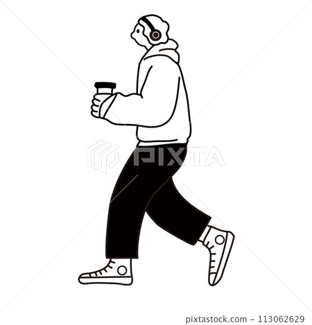 一個拿著咖啡走路的人的線條畫向量 一個拿著咖啡走路的人的線條畫向量 113062629