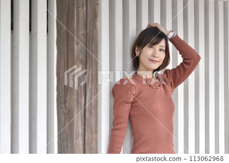 穿著緊身連身裙的年輕女子的肖像 113062968