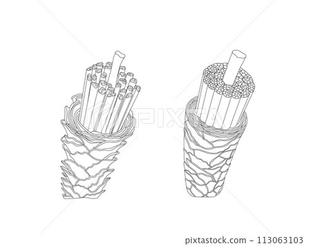 Damaged and healthy hair surface under microscope. Closeup vector doodle illustration.  113063103