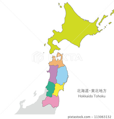 Colorful and bright map of Hokkaido and Tohoku region 113063132