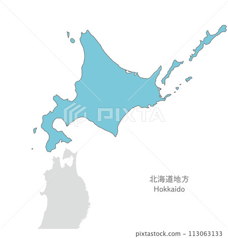 Hokkaido region, Hokkaido and surrounding map, silhouette 113063133