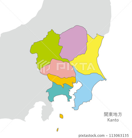 關東地區及關東地區各縣地圖,色彩鮮豔明亮 關東地區及關東地區各縣地圖,色彩鮮豔明亮 113063135