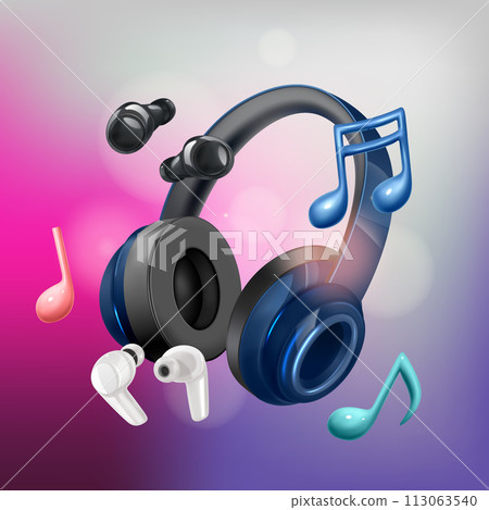 Gradient music composition with headphones and musical notes Gradient music composition with headphones and musical notes 113063540