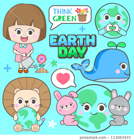 World Earth Day Cute Hand Drawn Ecology lifestyle and nature protection Vector Illustration 113063935