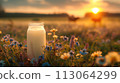 can of milk landscape of flower meadow 113064299