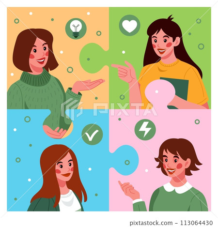Ecological energy. Electrical power. Green sustainable technology efficiency. Environment conservation. Recycling and renewable electricity. Woman puzzle portrait. Alternative solution. Vector concept 113064430