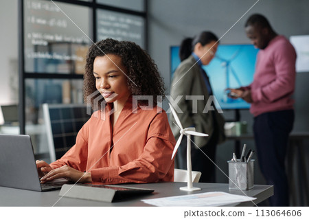 Typing and looking at laptop screen 113064606