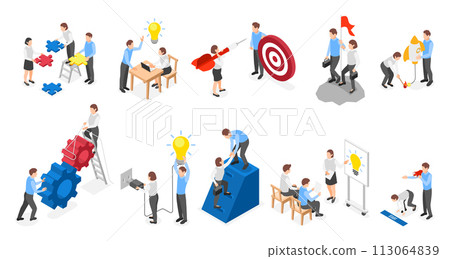 Isometric teamwork people illustration collection with different concepts 113064839