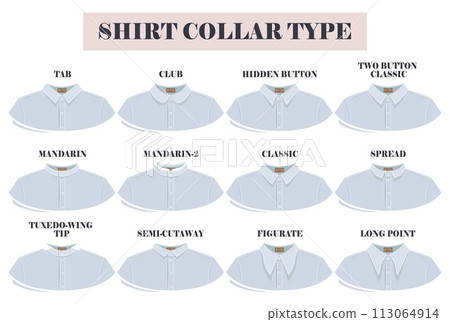 Shirt collar types, shapes and forms collection set 113064914