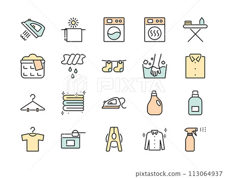 Laundry related line icon set color 113064937