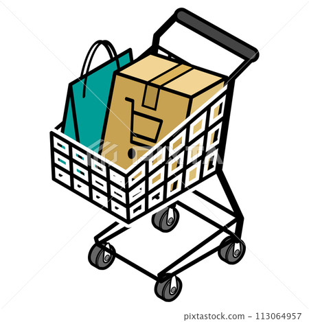 Shopping cart with luggage - isometric with main line 113064957