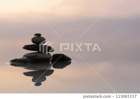 Stack of Rocks on Body of Water 113065157