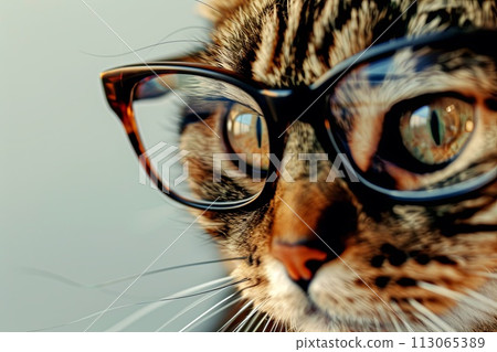 Cat Wearing Glasses Close-Up 113065389