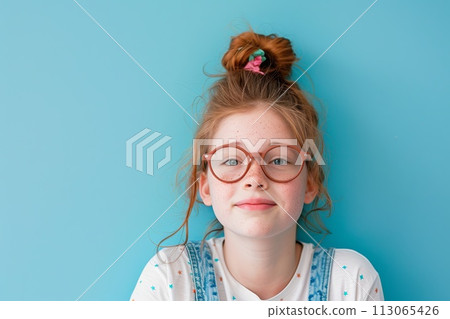 Young Girl With Glasses and Bow in Hair 113065426