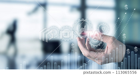 Hand shows active business process. Hand shows active business process. 113065556