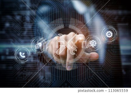 Salesperson provides technical support by clicking on screen. Salesperson provides technical support by clicking on screen. 113065559