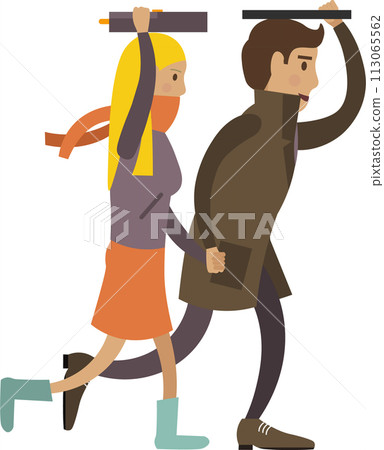 Woman and man running under rain vector icon isolated on white Woman and man running under rain vector icon isolated on white 113065562