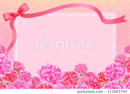 康乃馨和絲帶框架背景花邊圖案母親節 康乃馨和絲帶框架背景花邊圖案母親節 113065704