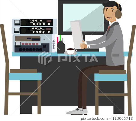 Space station worker at workplace vector icon isolated on white Space station worker at workplace vector icon isolated on white 113065718