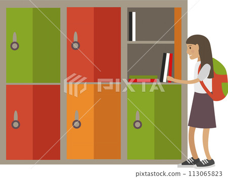 Student at school lockers vector icon isolated on white 113065823