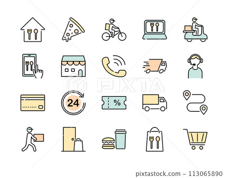 食品配送和送貨上門圖示設定顏色 113065890