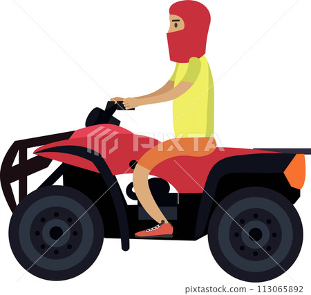 Man tourist riding quad bike vector icon isolated on white 113065892