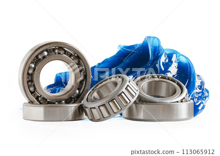 Grease and ball bearing, Blue premium quality synthetic lithium complex grease, high temperatures and machinery lubrication for automotive and industrial. 113065912