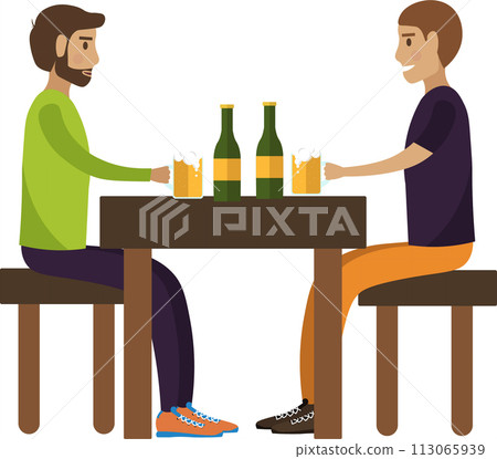 Man friends drinking craft beer at pub vector icon isolated on white 113065939