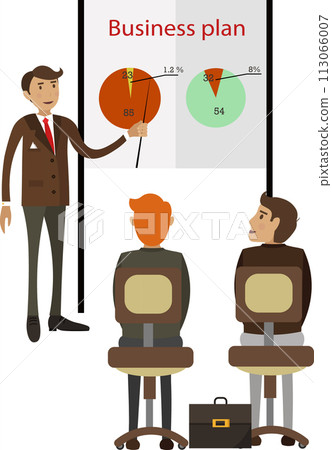 Company boss chief presenting business plan to employee vector icon isolated on white Company boss chief presenting business plan to employee vector icon isolated on white 113066007