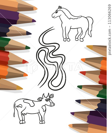 Vector isolated illustration of a task for the development of motor skills. Tasks for kindergarten. 113066269