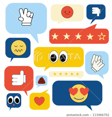 Text bubbles with emoji. The concept of review and feedback. 113066702