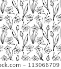 Sketch-style flowers pattern, hand-drawn on white background for unique packaging designs 113066709