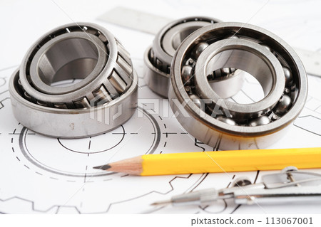 Engineering and precision tools with metal ball bering, mechanical industrial. 113067001