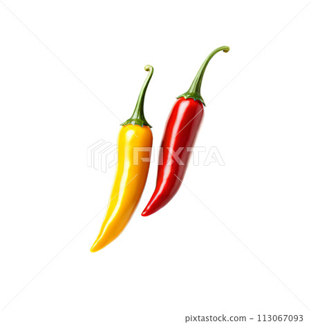 two of colorful chili peppers, with a shallow depth of field two of colorful chili peppers, with a shallow depth of field 113067093