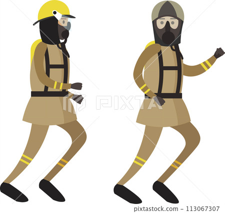 Firefighter rescue team running on emergency call vector icon isolated on white Firefighter rescue team running on emergency call vector icon isolated on white 113067307