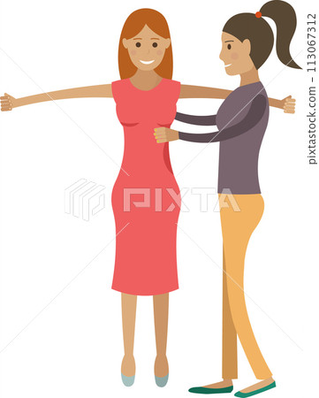 Woman designer dressing up model for fashion show vector icon isolated on white 113067312