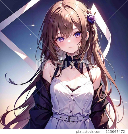 美麗的女孩插畫棕色頭髮長髮 113067472