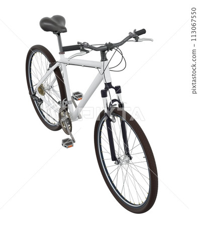 White bicycle, front side view with shadow, 3D illustration 113067550