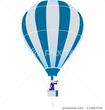 Businessman on air balloon look binoculars vector 113067594