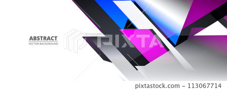 White vector abstract background with colored geometric shapes. Abstract tech modern graphic elements on wide banner. 113067714