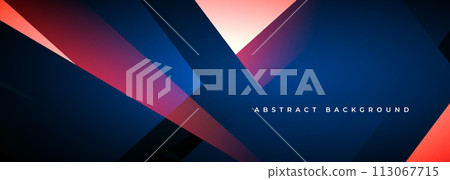 Dark blue and red modern abstract wide banner with geometric shapes. Red and dark blue 3D abstract background. Dark blue and red modern abstract wide banner with geometric shapes. Red and dark blue 3D abstract background. 113067715