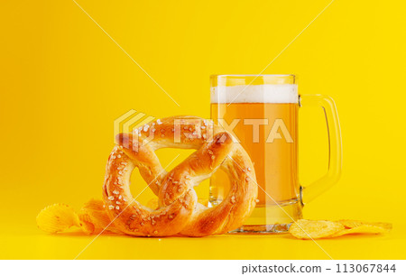 Beer, chips and pretzel 113067844