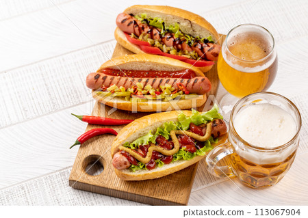 Various hot dog and beer Various hot dog and beer 113067904