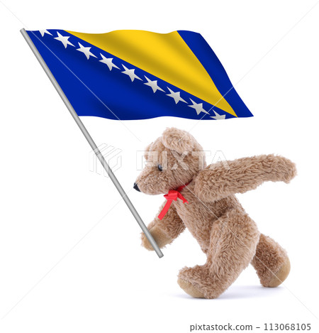 Bosnia Herzegovina flag being carried by a cute teddy bear 113068105
